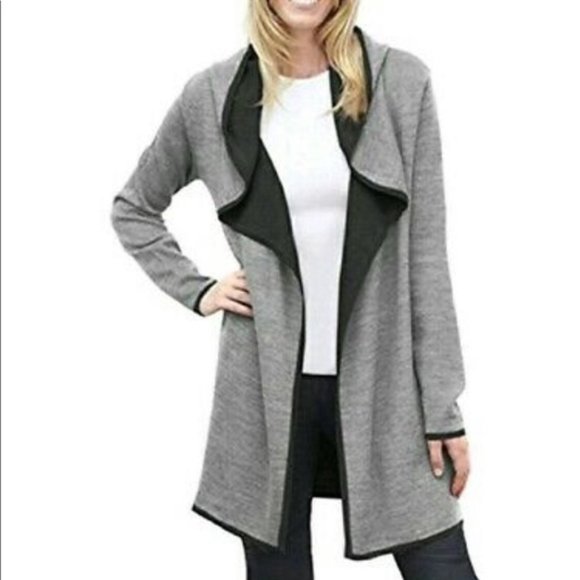 blanc noir Sweaters - BLANC NOIR Wool Blend Gray Black Hooded Cardigan